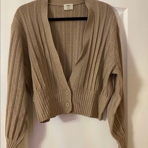 Aritzia Wilfred Ribbed Cropped Cardigan in Taupe Beige
